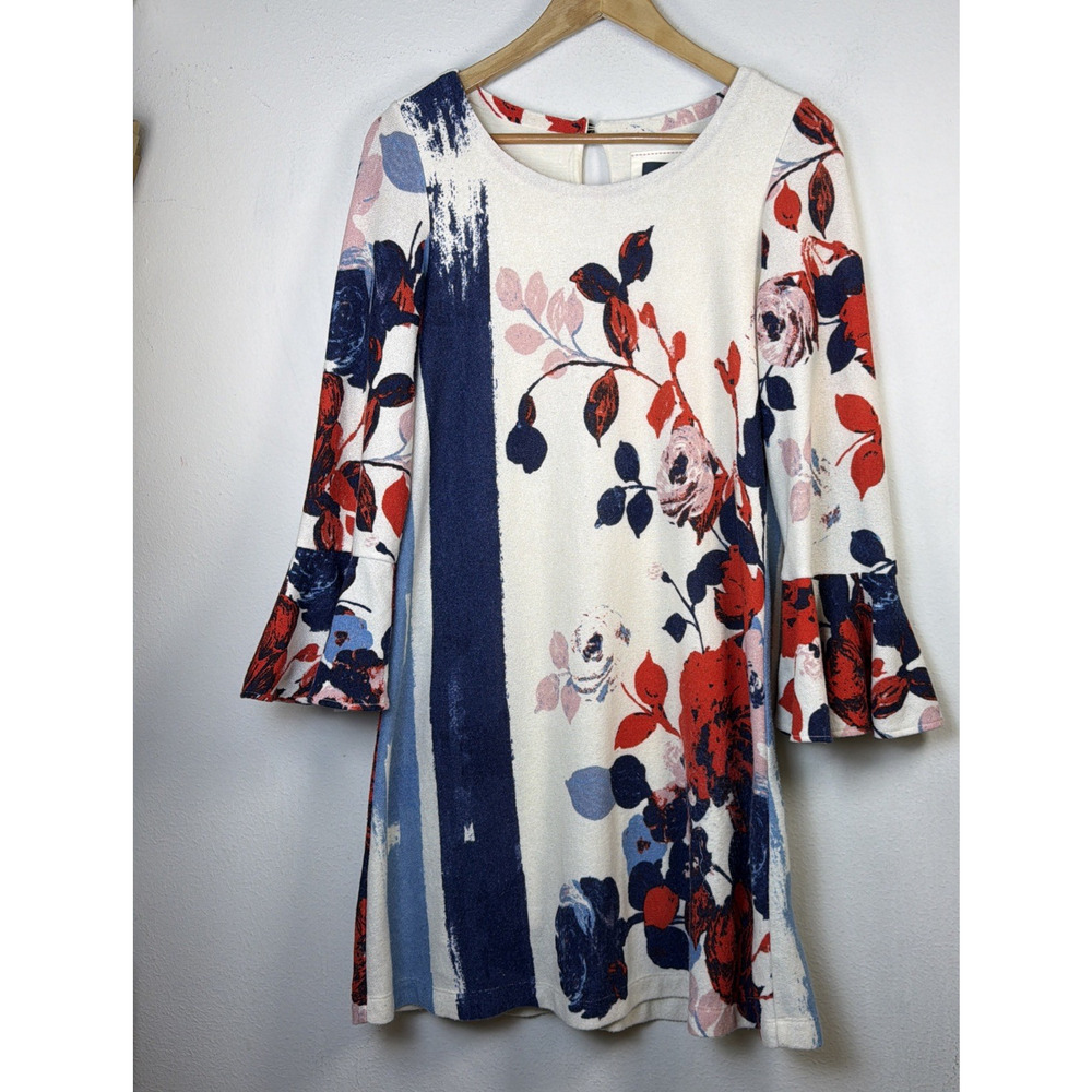 Maeve womens medium Anthropologie Knit Floral Swing Dress Bell Sleeve Floral - Picture 2 of 11